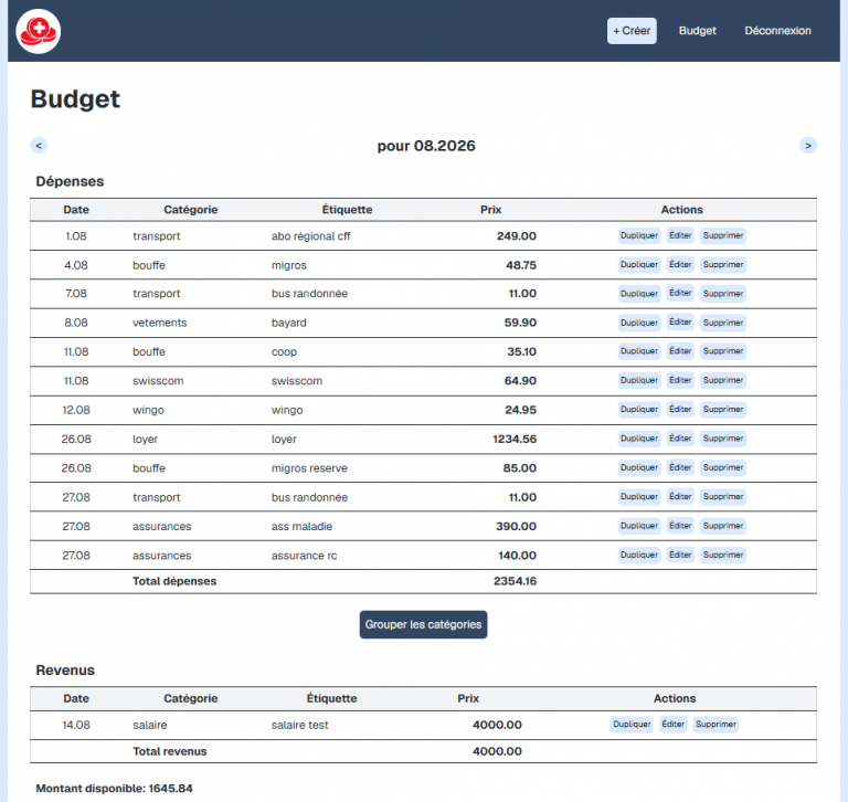 Application de gestion de budget adaptée pour la Suisse (Next.js)